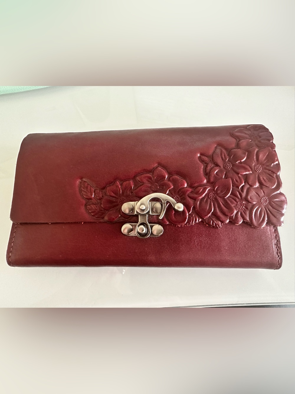 Patricia Nash- Women's Floral Embossed Leather Wallet - Burgundy